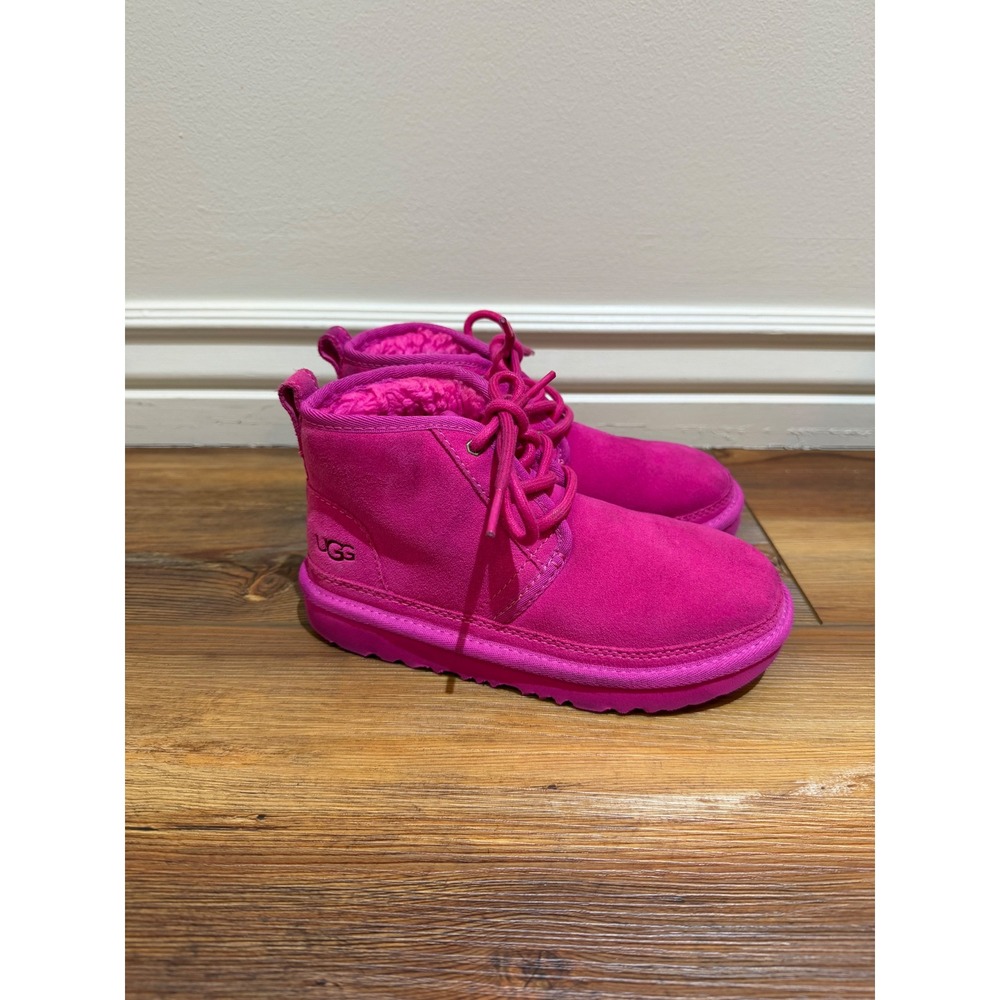 UGG Kids Neumel Rock Rose Pink Suede Sheepskin Lace Up Boots 1017320K